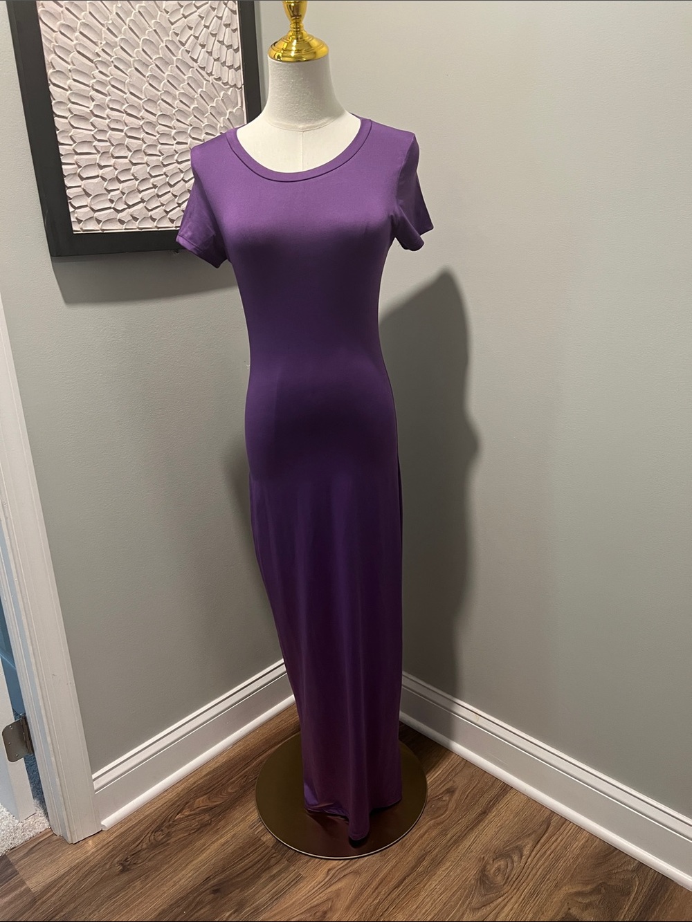 Purple Short-Sleeve Maxi Dress with Scoop Neck